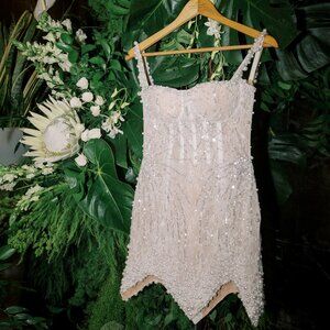 Chloe Square Neck Pearl Bridal Mini Dress